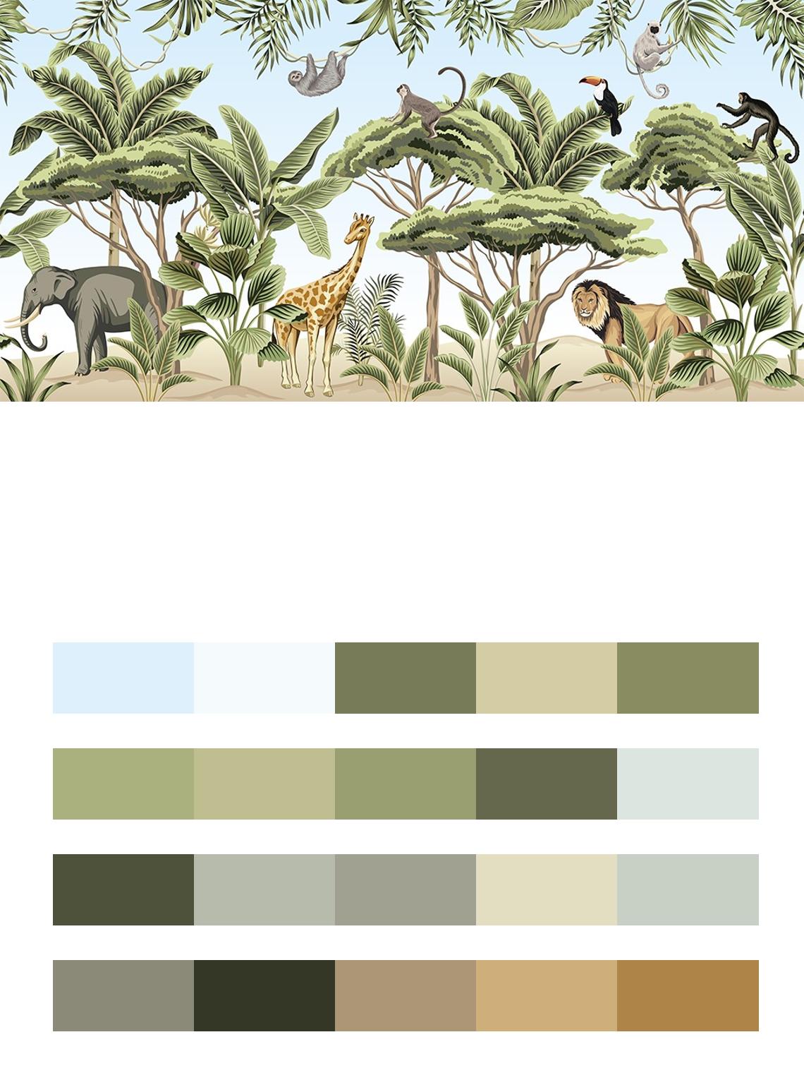 детские. Тропический лес с животными цвета